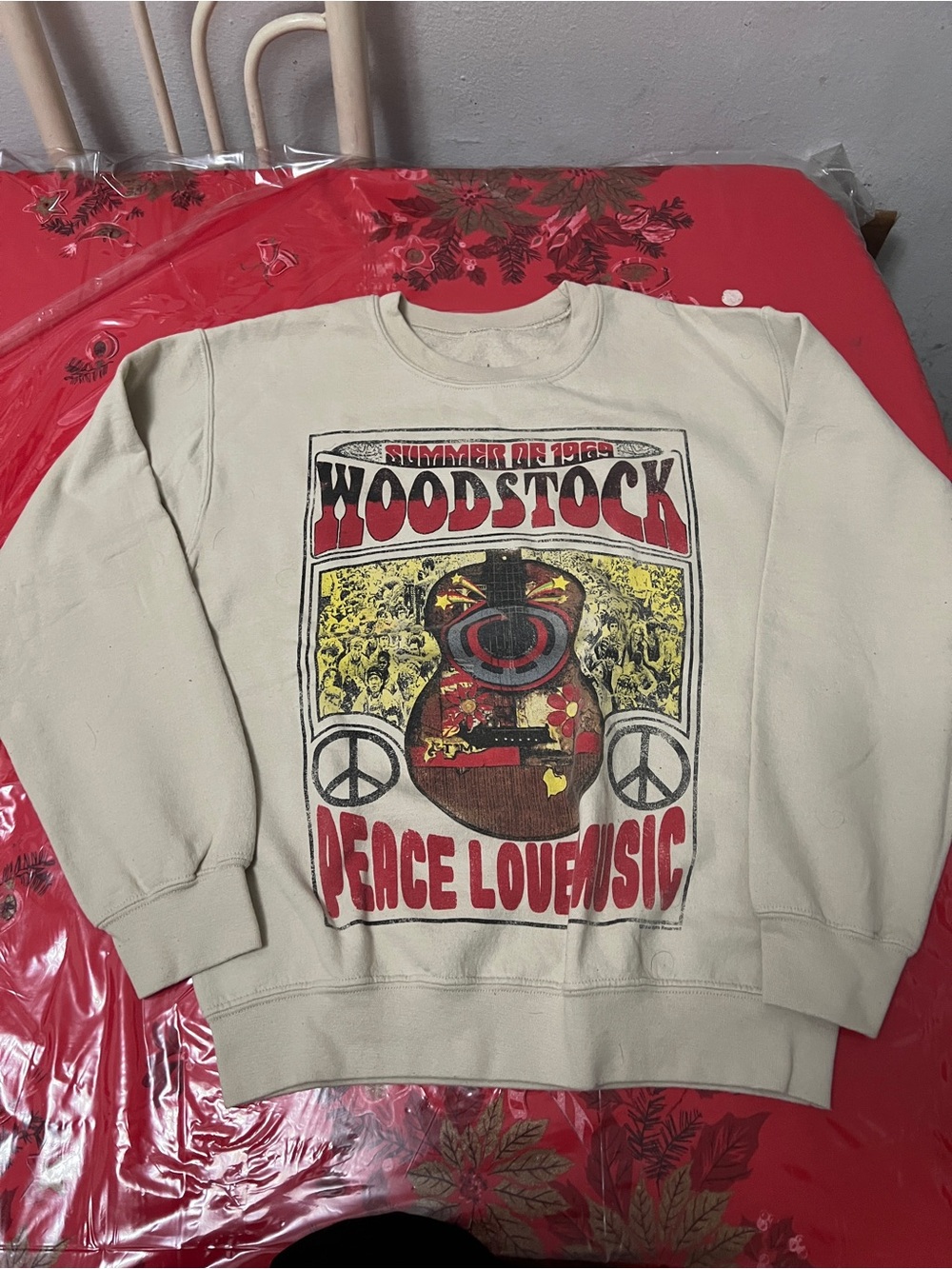 Life Clothing Co Graphic Crewneck Sweatshirt Size S Woodstock Peace Love Music